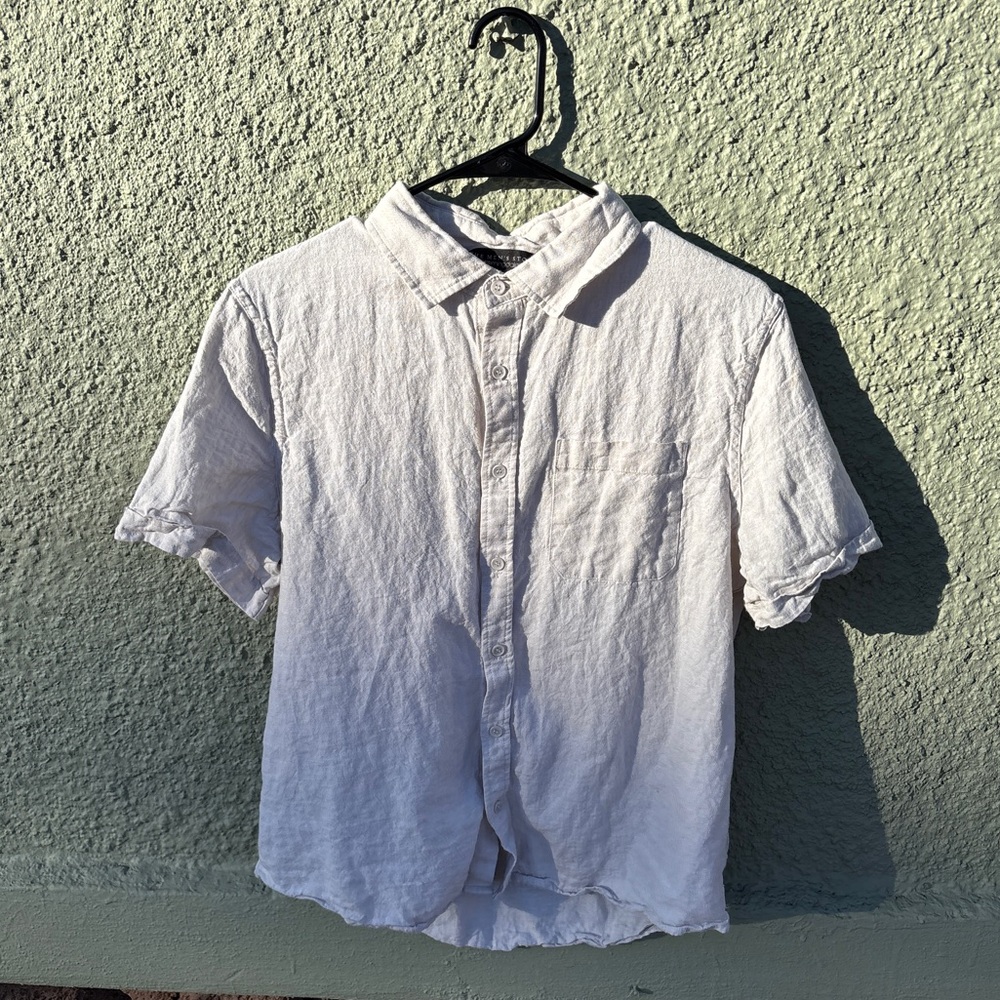 The Men’s Store at Bloomingdale’s Medium Off-White Linen Short Sleeve Button-Up